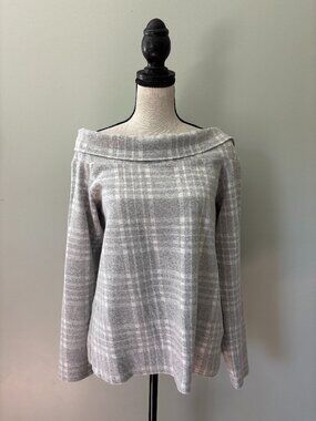 Banana Republic Grey Plaid Off-Shoulder Top